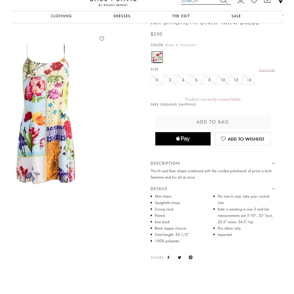 Alice + Olivia Ira Floral Spaghetti Strap Mini Dress - Picture 3 of 15